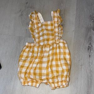 Yellow and white gingham shorts overalls in size 0-3 months